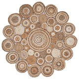 Multi-toned Intricate Circle Organic Jute Area Rug, 7'6" Round