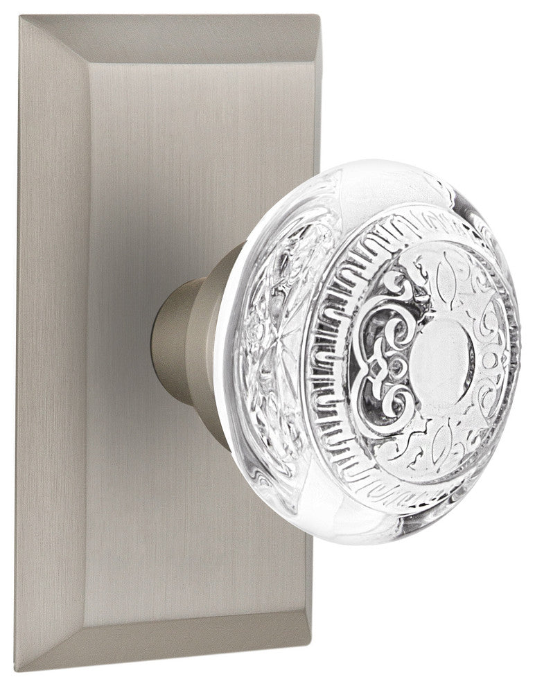 Studio Plate Passage Crystal Egg and Dart Knob, Satin Nickel, 2.75"