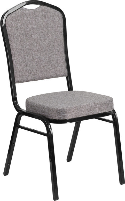Hercules Series Crown Back Stacking Banquet Chair, Gray Fabric, Black Frame