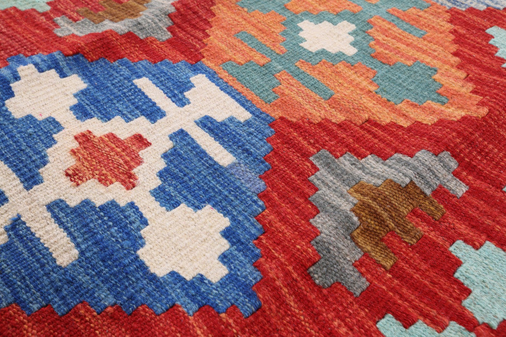 2' 7" X 15' 11" Runner Kilim Flat Weave Reversible Wool On Wool Rug - Q12556