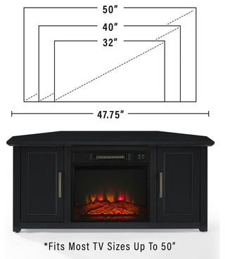 Camden 48" Corner TV Stand With Fireplace, Black