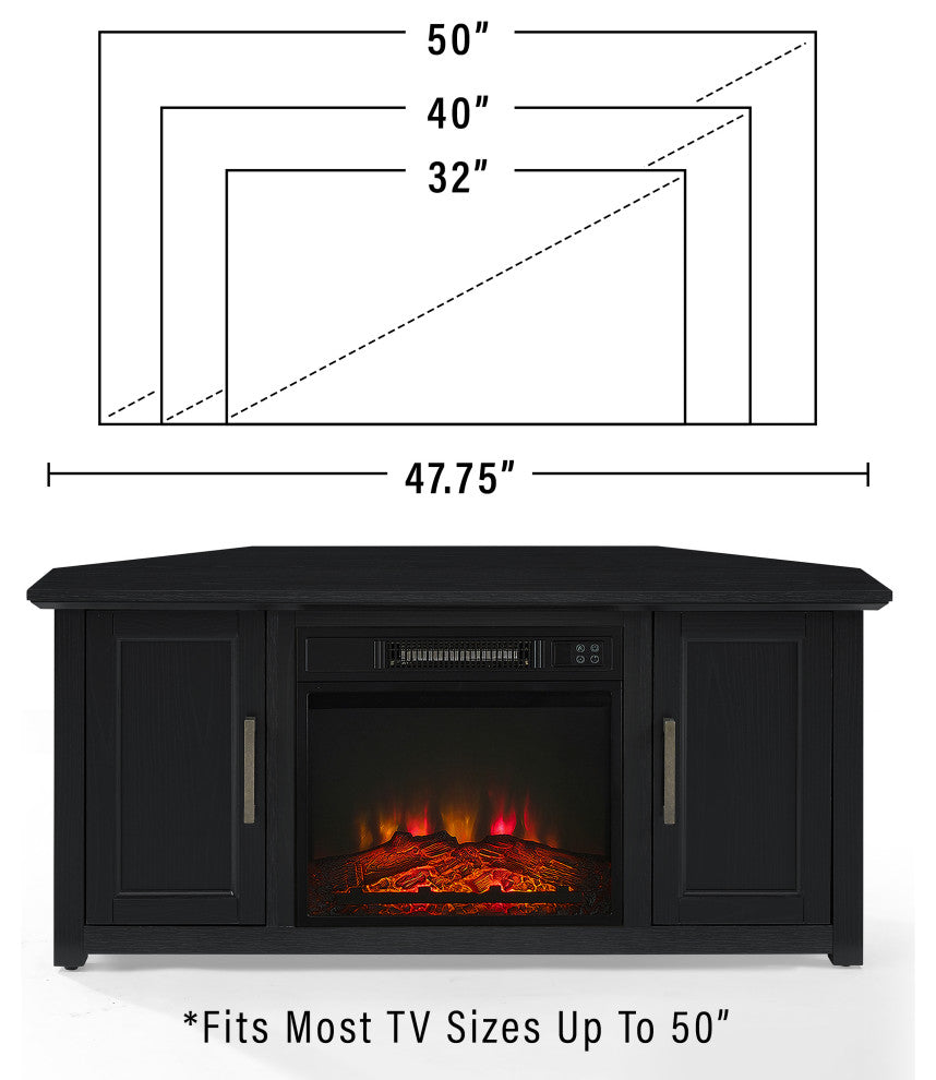 Camden 48" Corner TV Stand With Fireplace, Black
