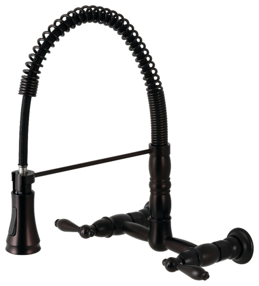 Two-Handle Wall-Mount Pull-Down Sprayer Kitchen Faucet, Oil Rubbed Bronze