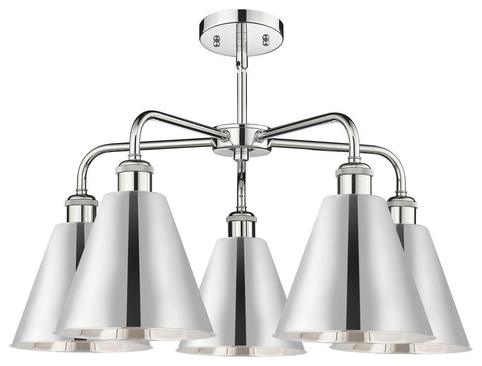 Ballston Cone 5-Light 26" Stem Chandelier, Polished Chrome