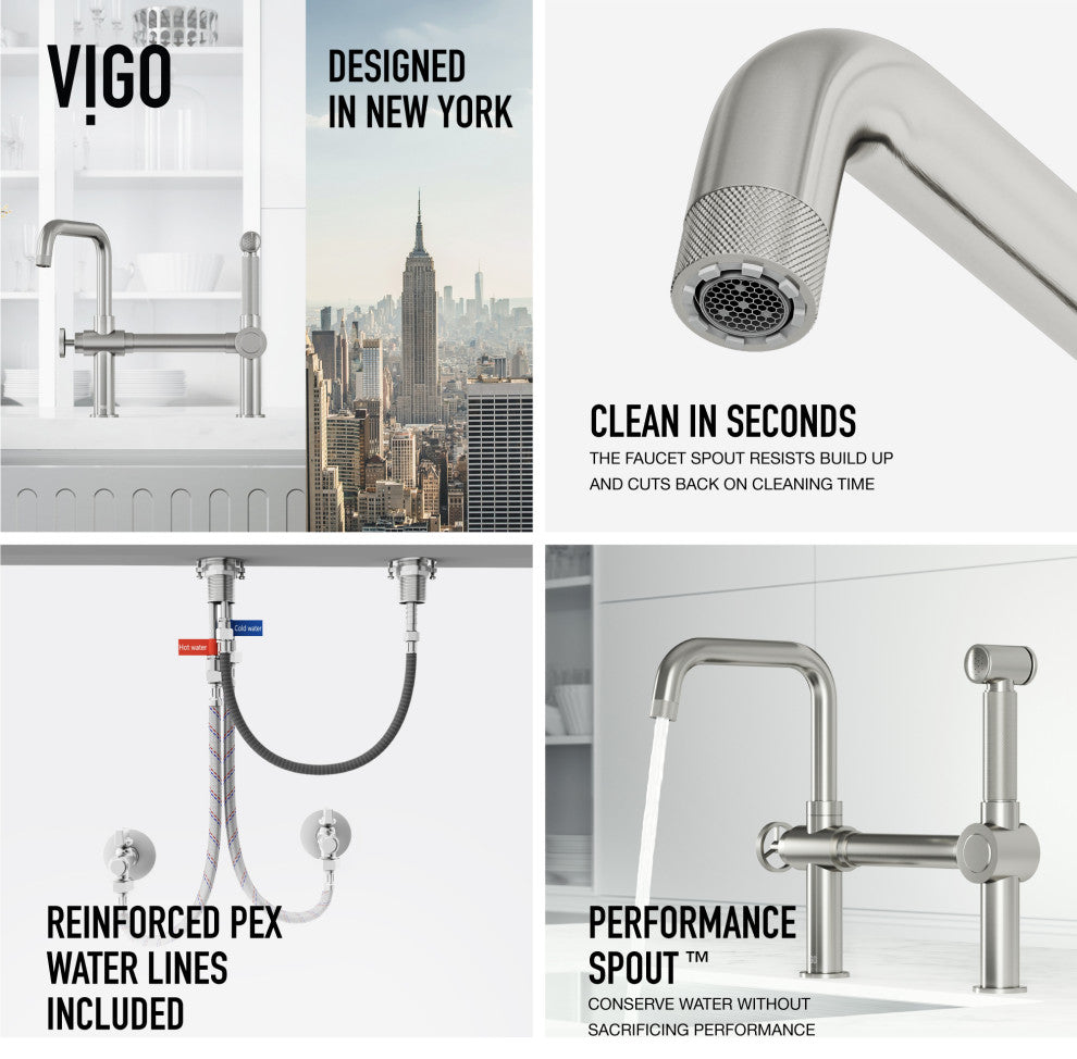 VIGO Cass 13" H Widespread Pull-Out Sprayer Kitchen Faucet, Stainless Steel