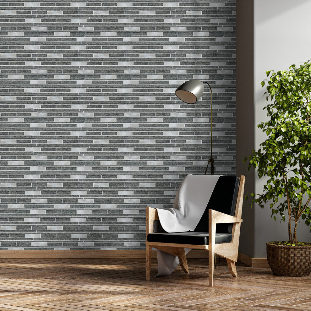 Ardcarn 11.8"x10.9" Laminated Glass Mosaic Mix Wall Tile, Black, Box of 15