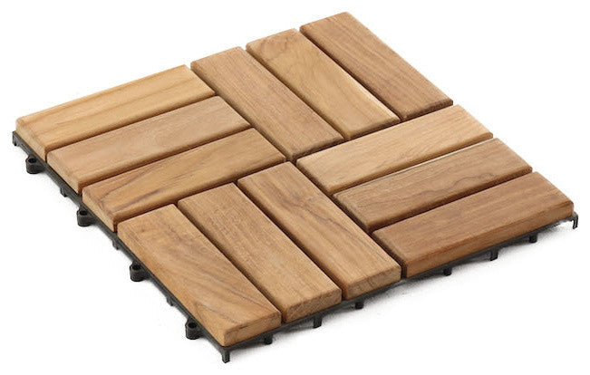 Nordic Teak Interlocking Natural Backyard, Patio, Balcony Outdoor Tiles, 10sq ft