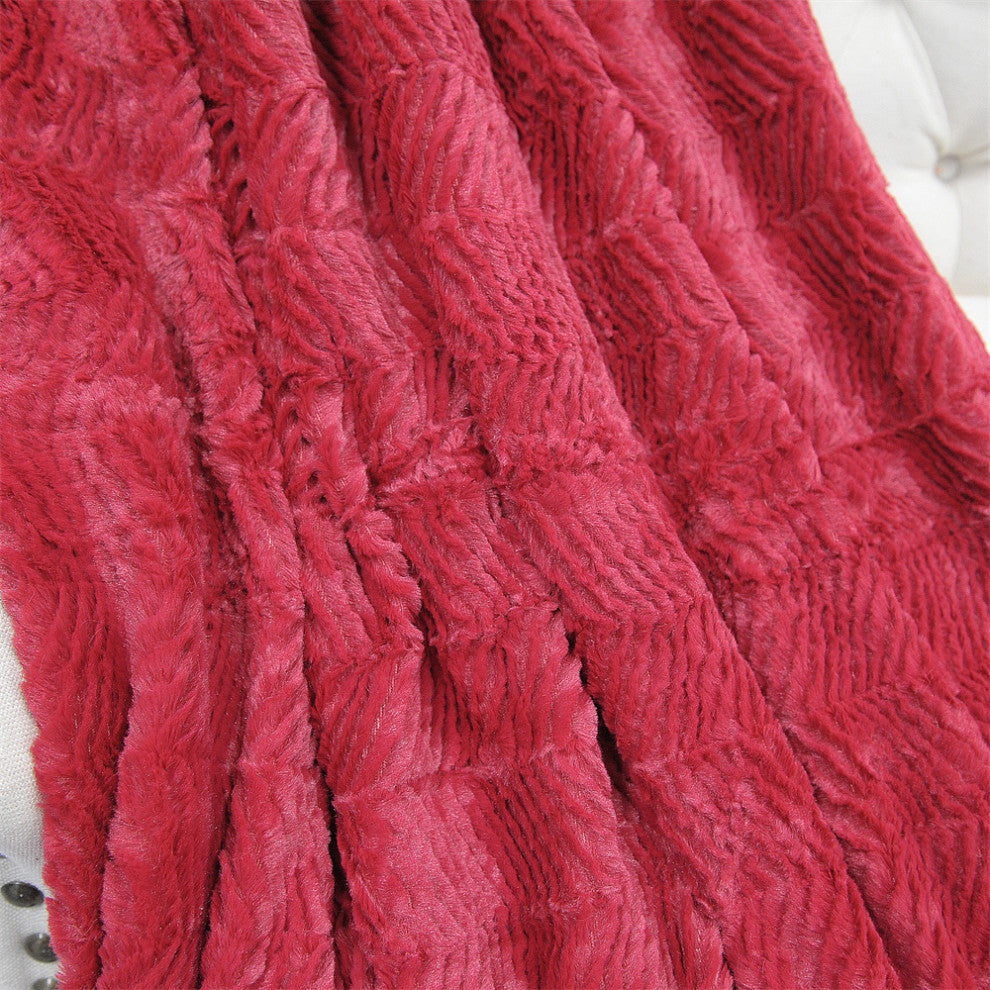 Herringbone Jumbo Over-Size Faux Fur Throw Blanket, Chili Pepper, 60" X 80"