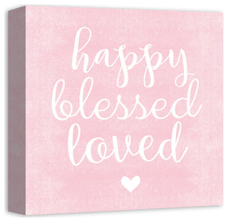 Happy Blessed Loved Pink 12x12 Canvas Wall Art