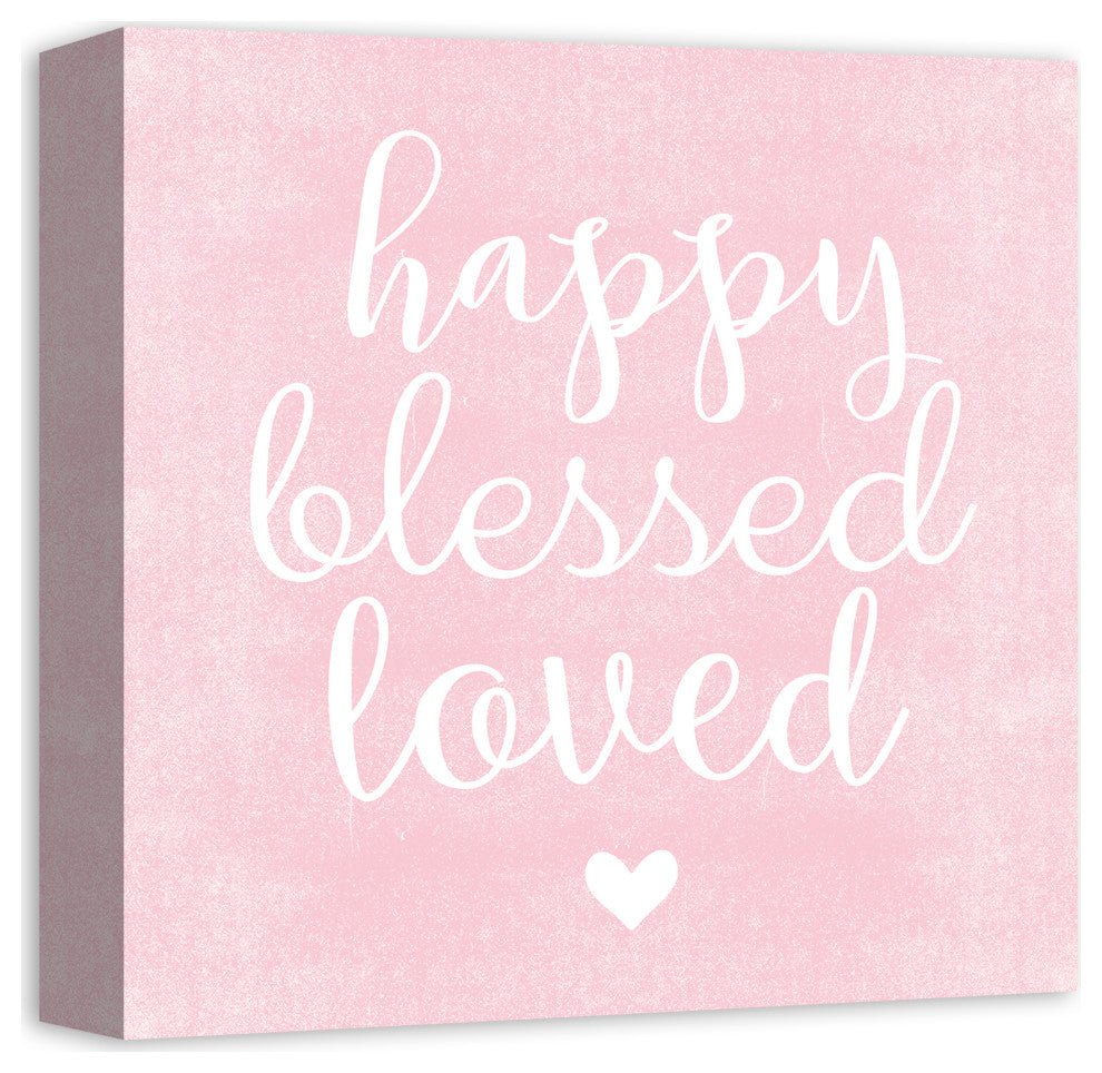 Happy Blessed Loved Pink 12x12 Canvas Wall Art