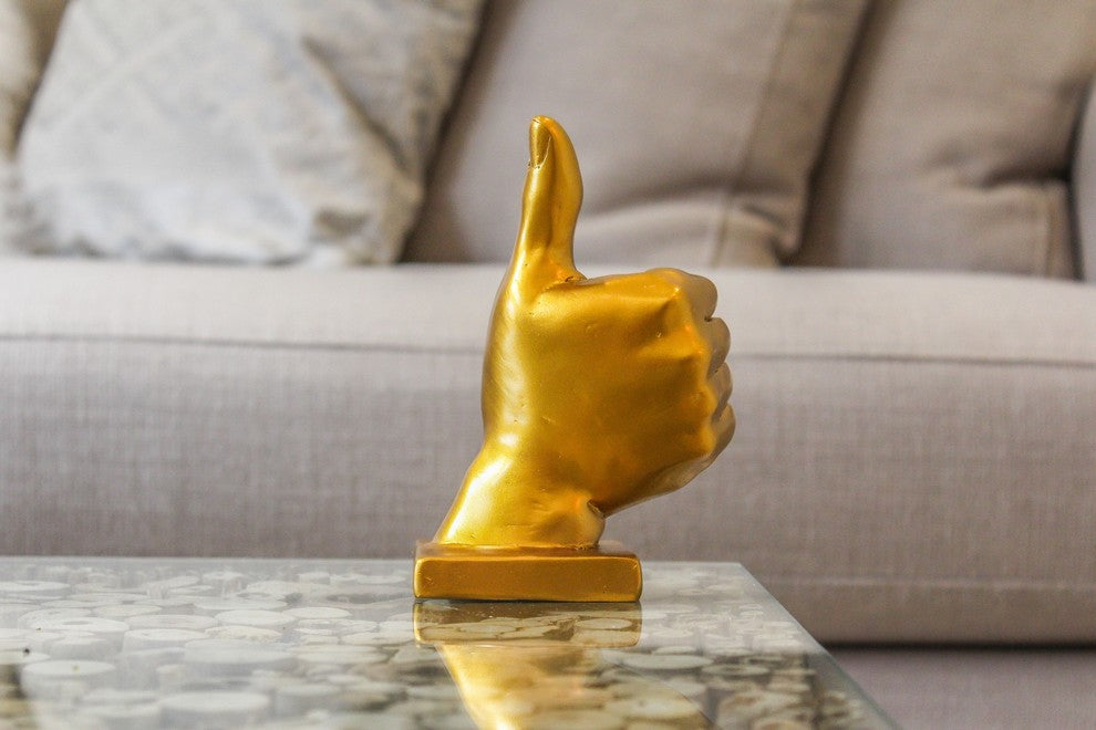 Thumbs Up hand symbol sculpture choco black, Gold