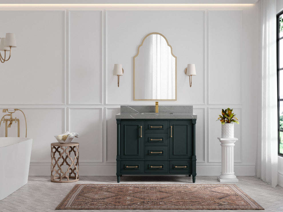 Aberdeen 42 Single Sink Bath Vanity in Dark Forest Green 2" Piatra Gray