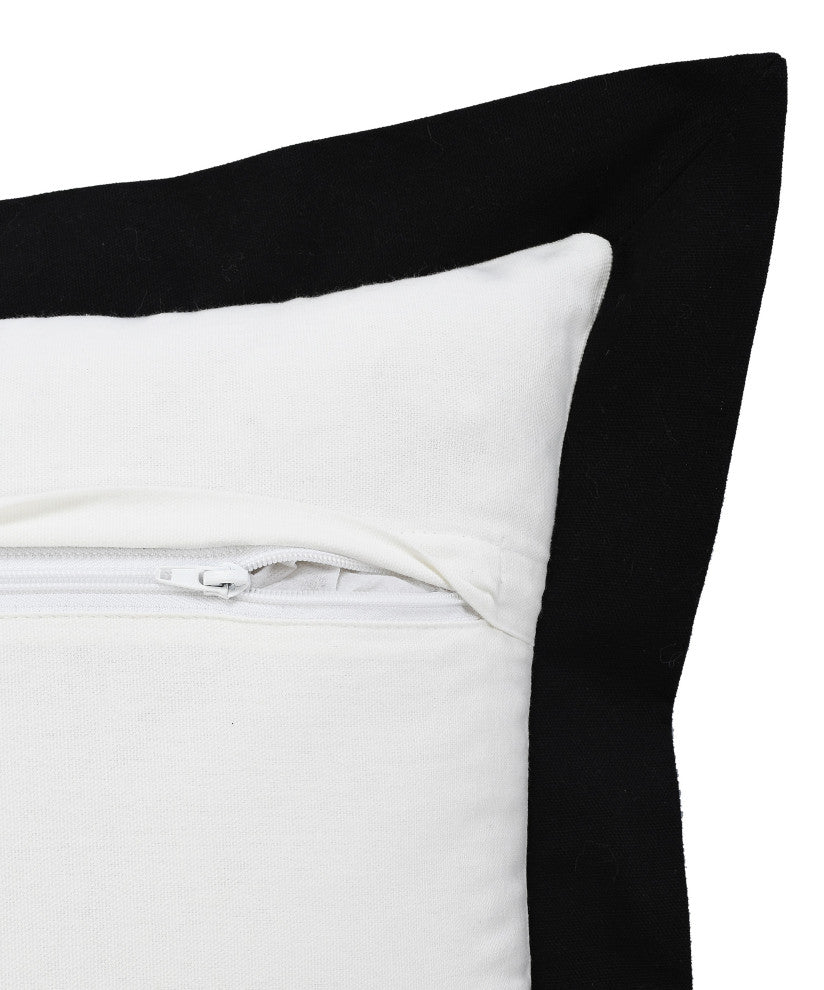 Ox Bay Handwoven White/Black Bordered Organic Cotton Pillow Cover, 20"x20"