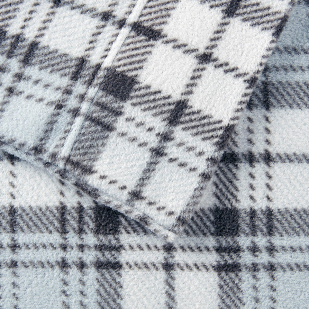 True North by Sleep Philosophy Micro Fleece Sheet Set, Grey Plaid