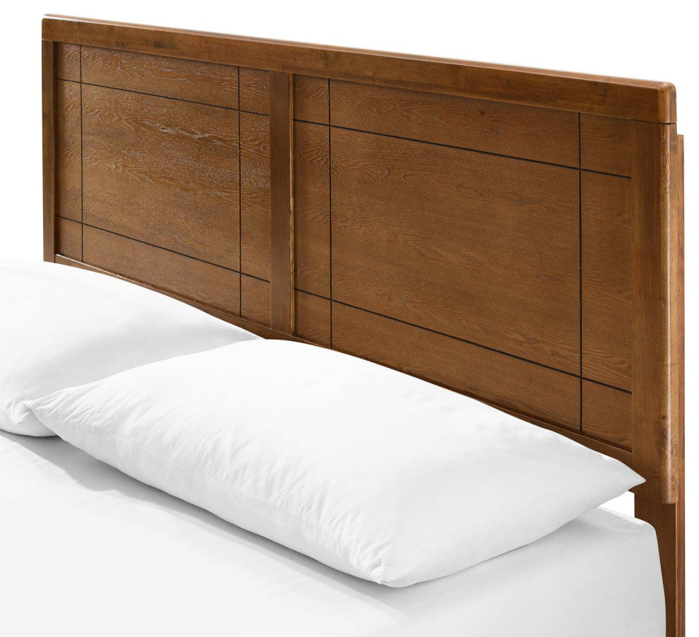 Platform Bed Frame, King Size, Wood, Brown Walnut, Modern Mid-Century, Bedroom