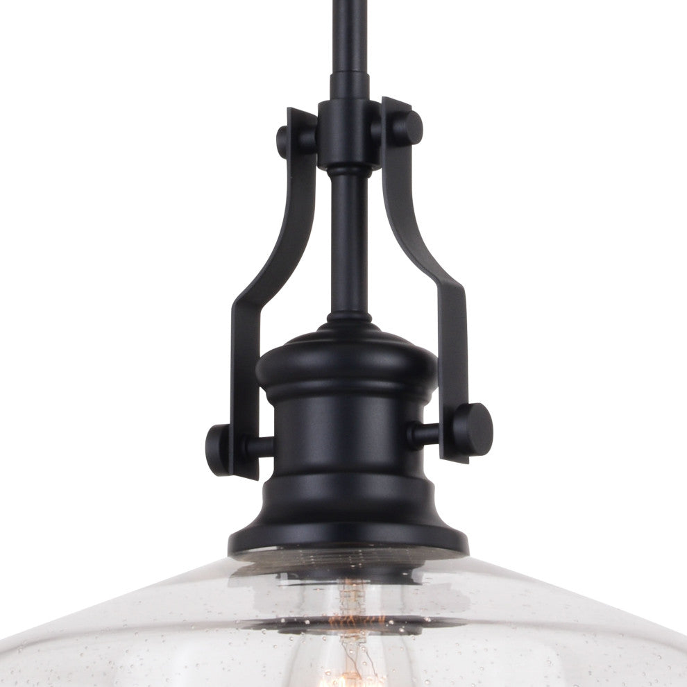 Beloit Farmhouse Pendant Ceiling Light Clear Glass, Matte Black, 12"wx17"hx12"d