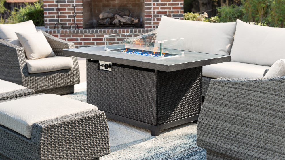 52" Outdoor Propane Gas Fire Pit Table With Rattan Wicker Finished