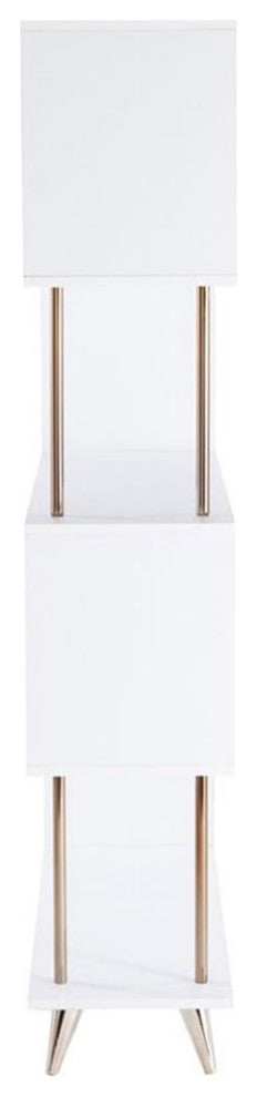 Maklaine Modern Wooden 4 Shelf Bookcase in White and Champagne