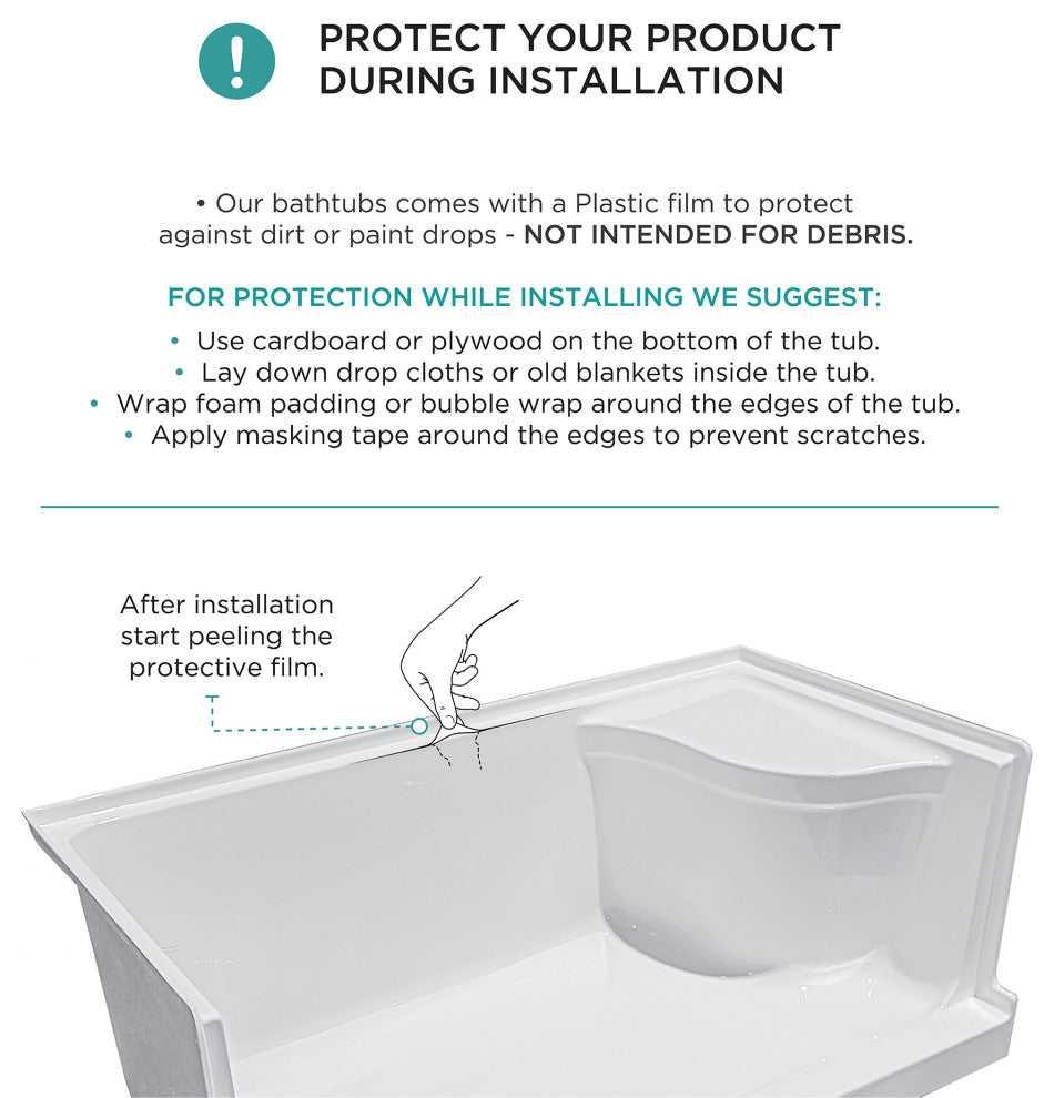 Single Threshold Acrylic Non-Slip Shower Base, Seat 60 x 32, Left Hand Drain