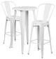 24" Round White Metal Indoor-Outdoor Bar 3-Piece Table Set With 2 Cafe Stools