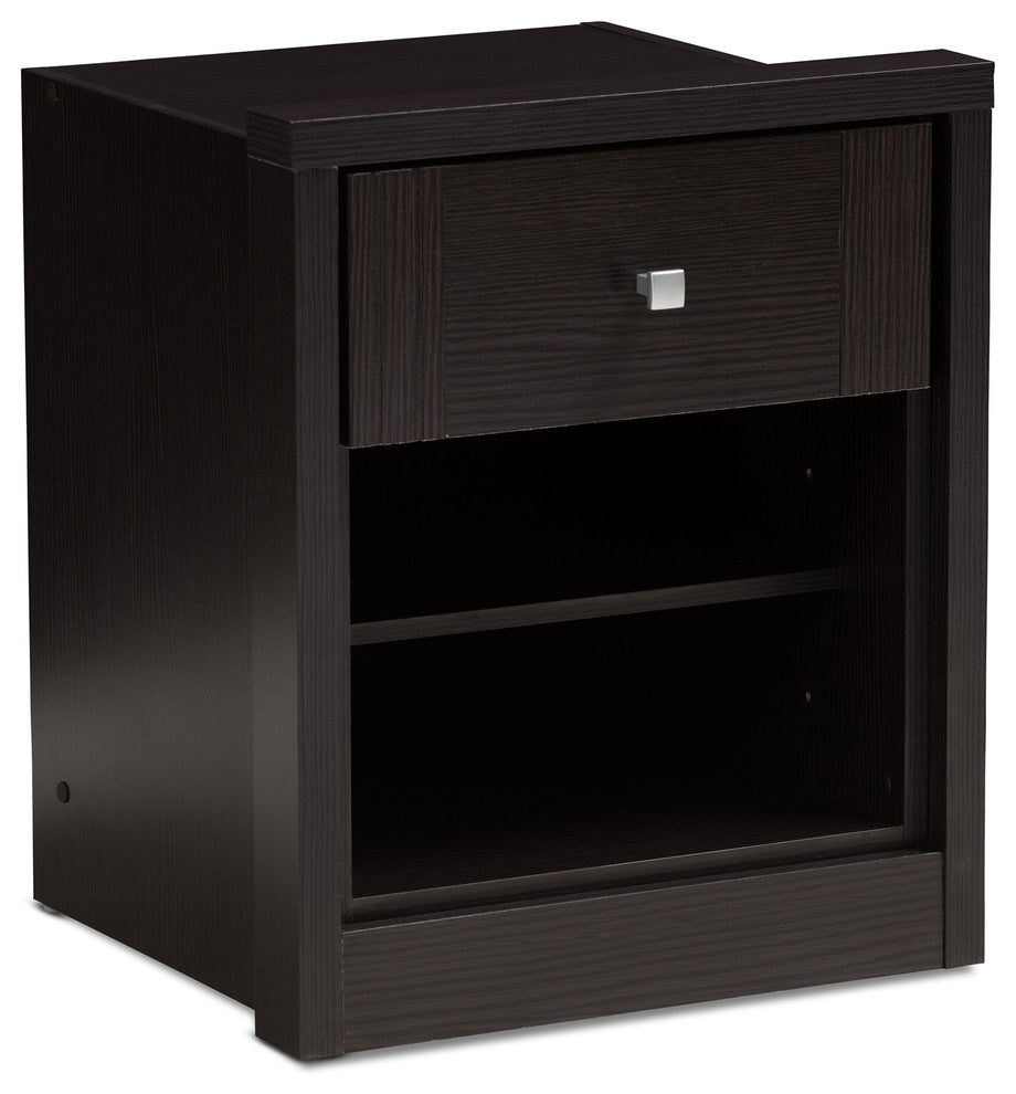 Urban Designs Watkins 1-Drawer Wooden Nightstand, Wenge Brown Finish