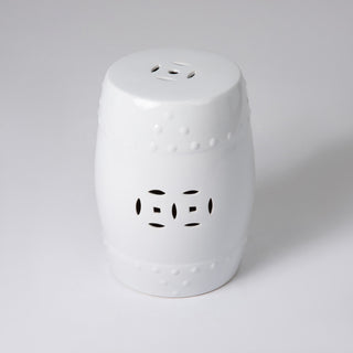 Double-Medallion Ceramic Indoor/Outdoor Garden Stool/Table in Optic White