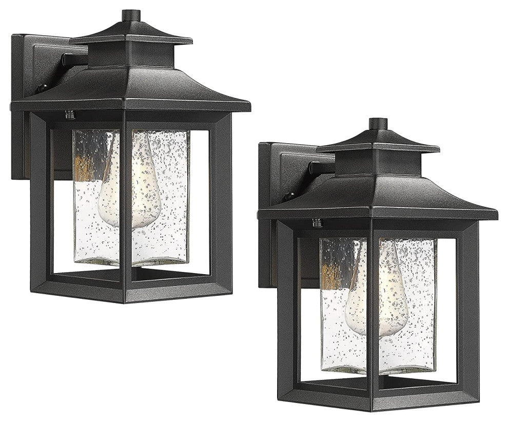 2 Pack Outdoor Wall Lamp Black Wall Lantern With Seeded Glass Shade