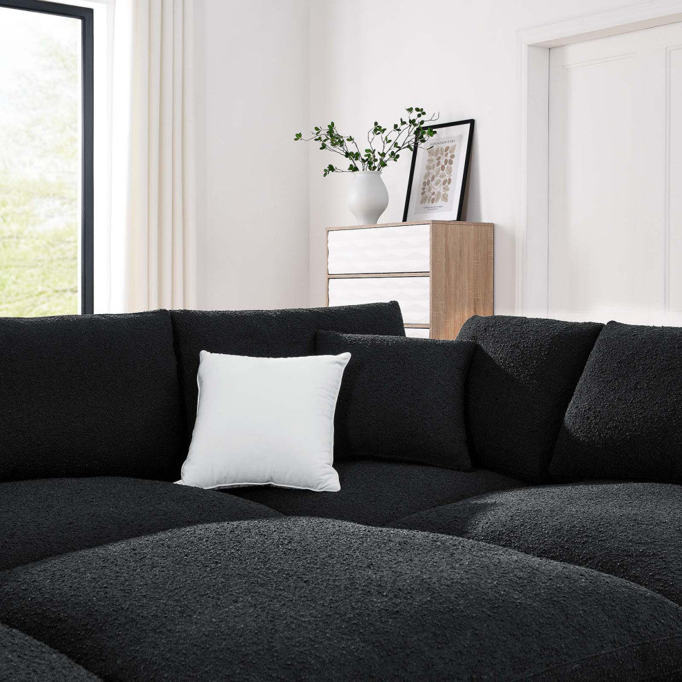 Commix Down Filled Overstuffed Boucle Fabric 6-Piece Sectional Sofa, Black