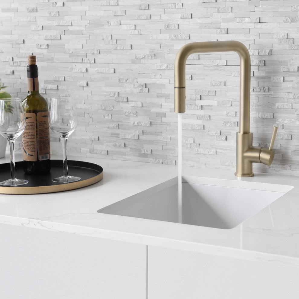 STYLISH Single Handle Pull-Down Dual Mode Kitchen Faucet Stainless Steel Golden