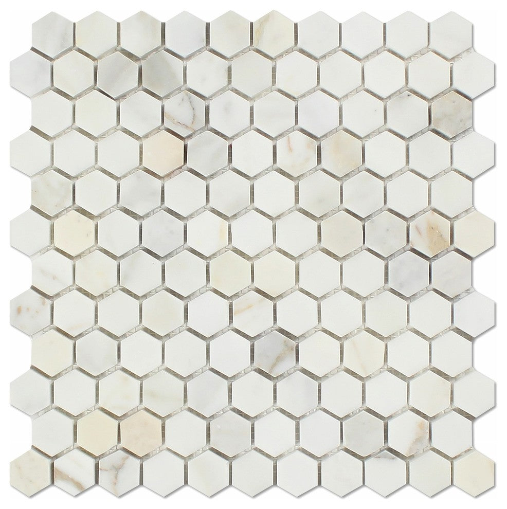 Calacatta Gold Marble Honed 1" Mini Hexagon Mosaic Tile