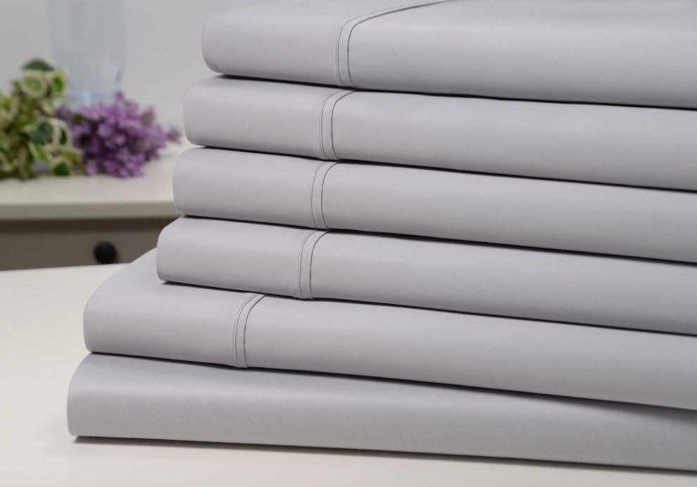Kathy Ireland 1500TC Bamboo Cotton 6 Piece Sheet Set, Silver, Full