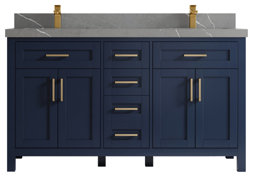 Cambridge 60 Double Bathroom Vanity in Hale Navy Blue 2" Piatra Gray