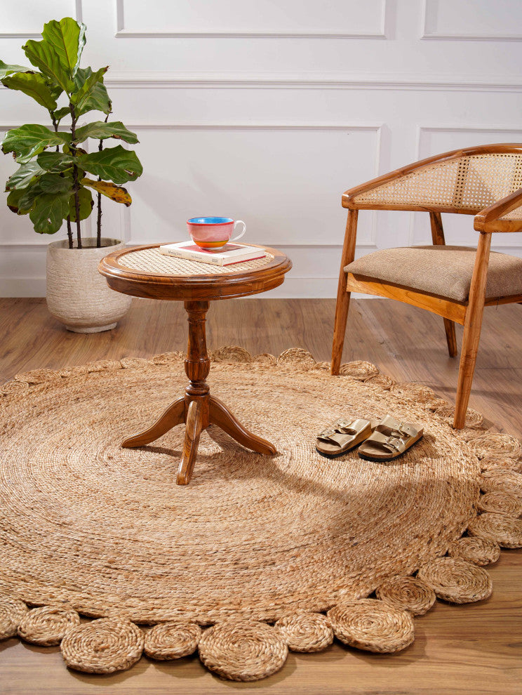 Hand Woven Jute Area Rug Oriental Beige J00001, [Round] 4'x4'