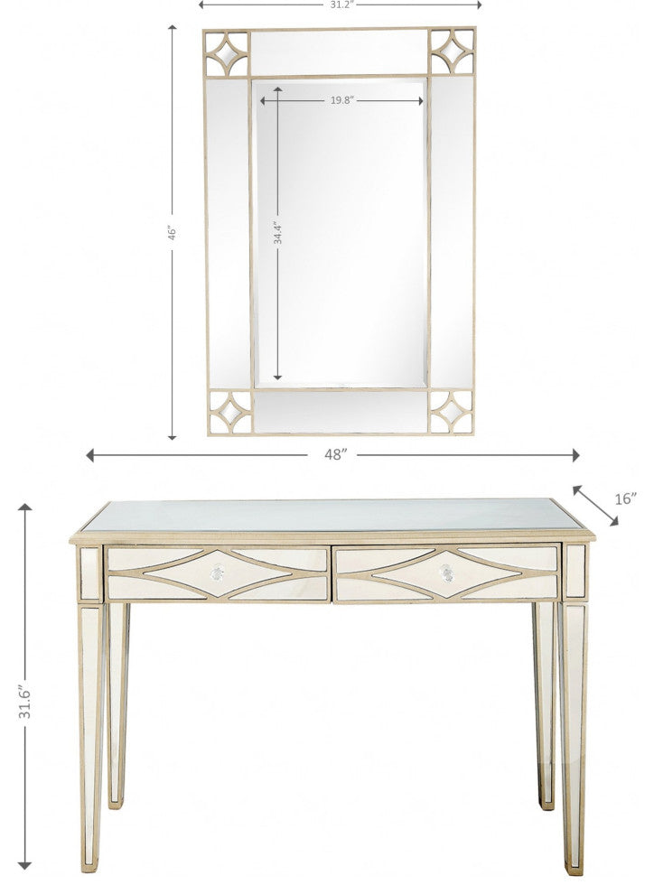 Champagne Finish Mirror and Console Table