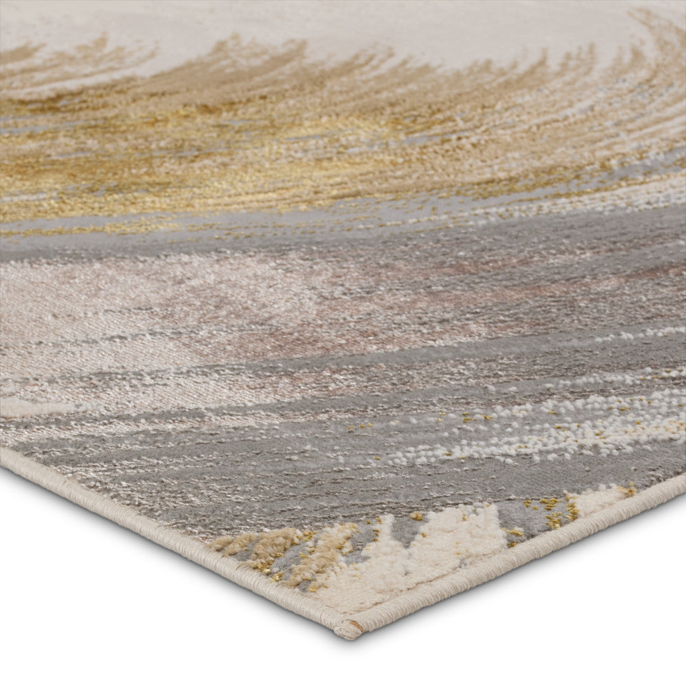 Zione Abstract Gold/ Gray Runner Rug 3'3"X12'