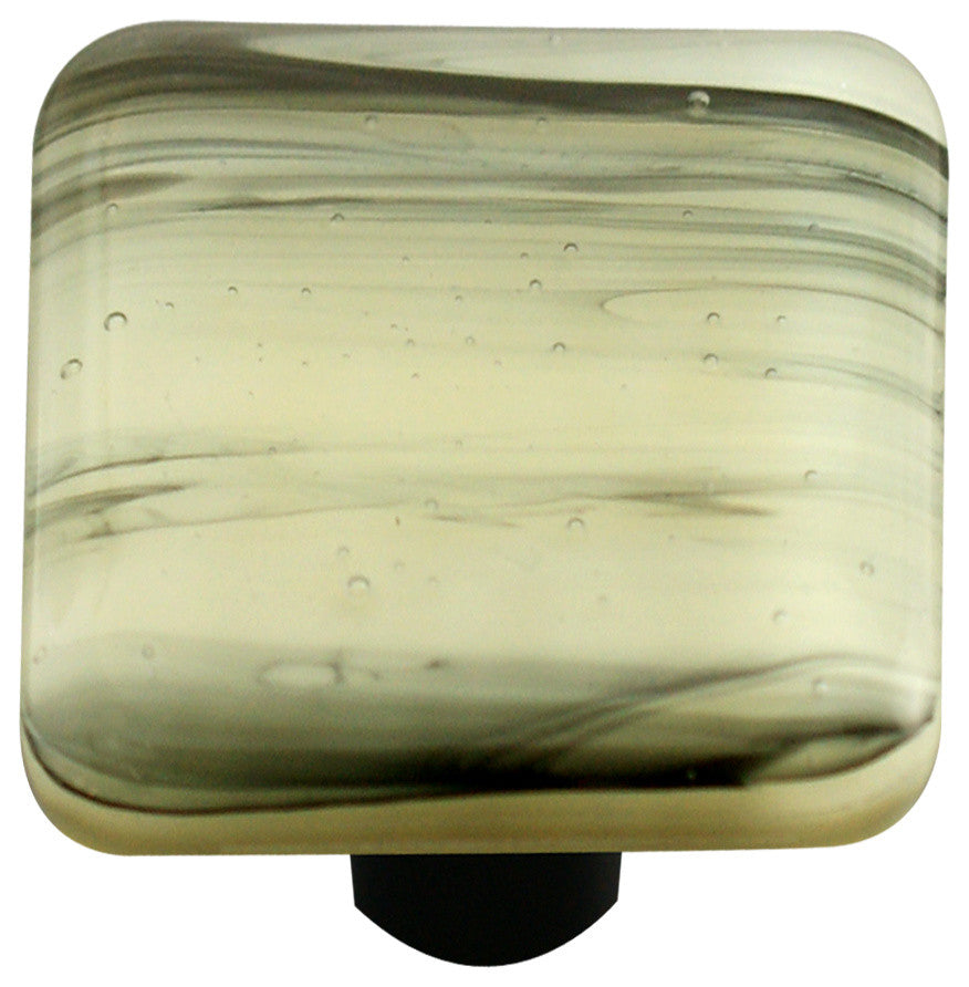Art Glass Square Swirl Knob, Alum Post, Black Swirl French Vanilla