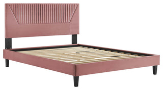 Yasmine Channel Tufted Performance Velvet Twin Platform Bed, Dusty Rose
