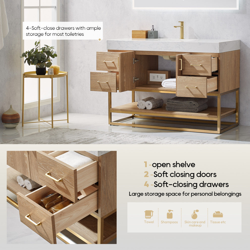 Alistair Vanity, North American Oak, 48 Inch, With Mirror