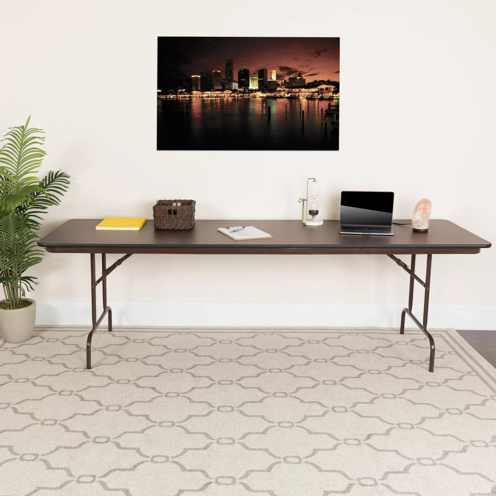 Large Folding Table, Y-Shaped Metal Legs With Rectangular Laminated Mahogany Top