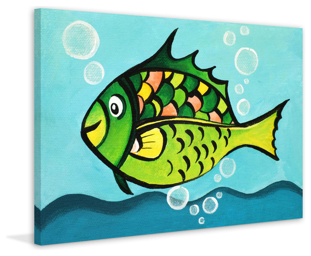 Marmont Hill, "One Fish" by Nicola Joyner Painting on Wrapped Canvas, 18x12