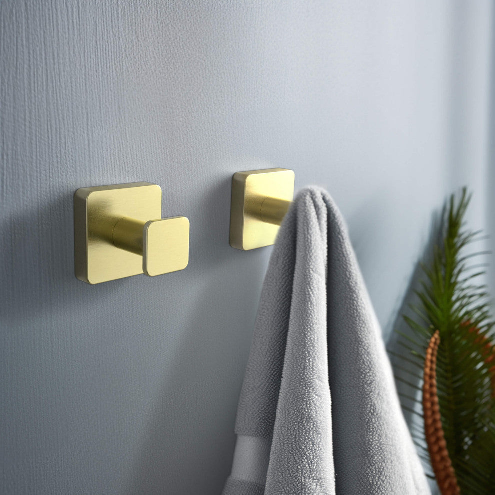 Blaze Bathroom Towel & Robe Hook, Set of 2, Brushed Gold