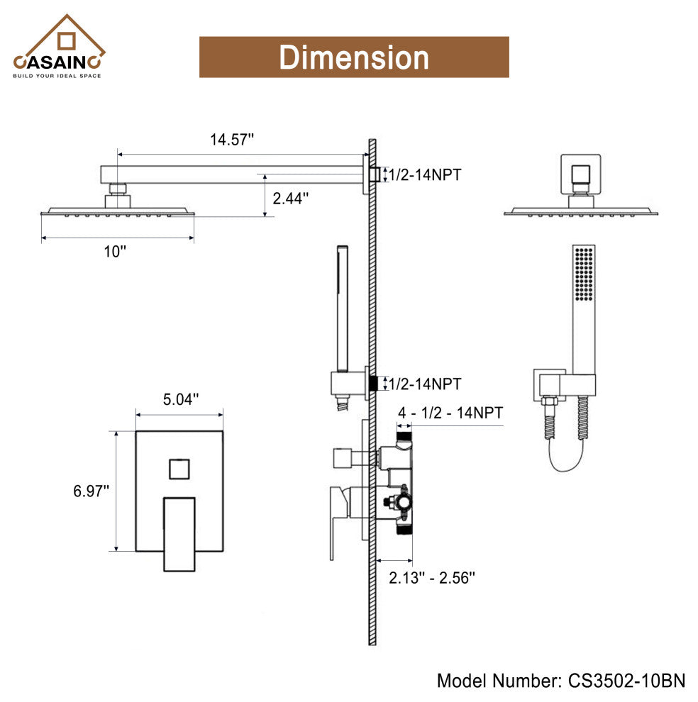 Wall-Mounted 10in Shower System with Handheld, Brushed Nickel