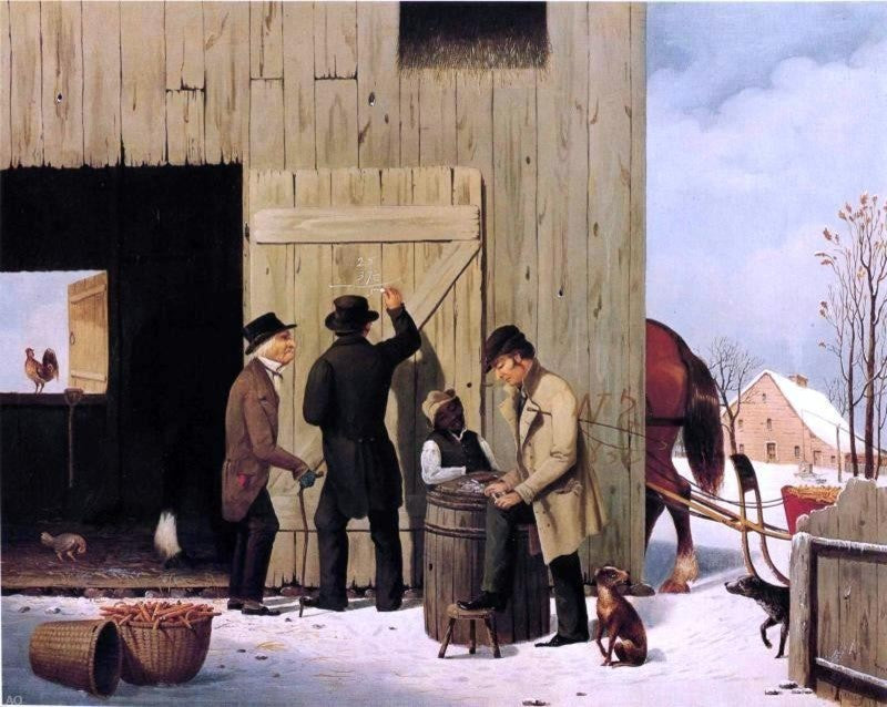 George Henry Durrie Settling a Bill, 20"x25" Gallery Wrapped Canvas Print