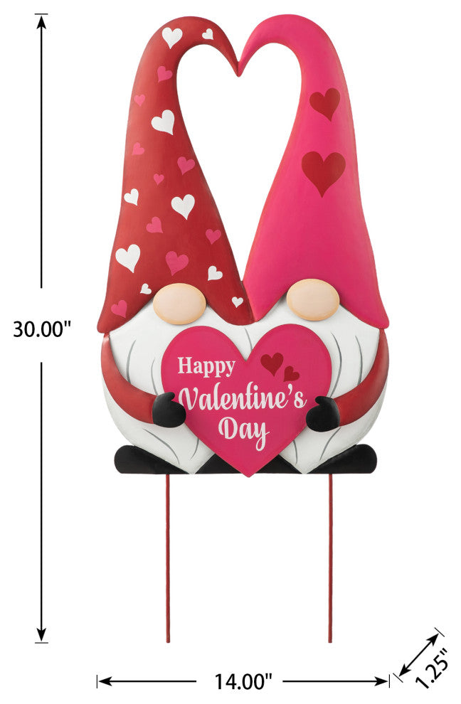 30"H Valentine's Metal Gnome Couple Yard Stake, 3-Function