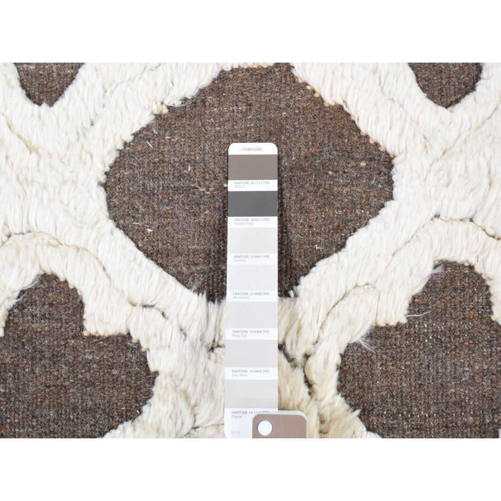 Ivory and Gray, Soft Wool, Hand Knotted, High and Lo Pile Rug, 9'3"x11'7"