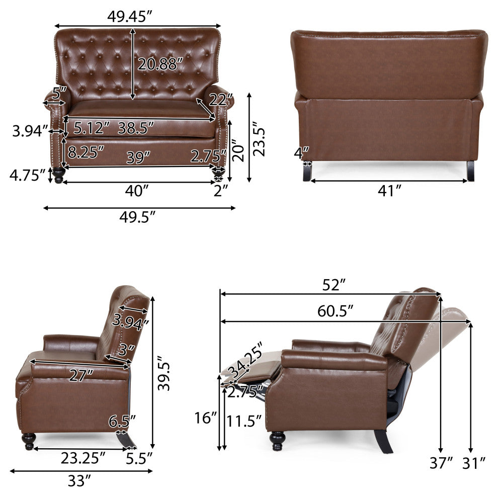 Belknap Faux Leather Tufted Oversized Recliner, Nailhead Trim, Dark Brown + Espr