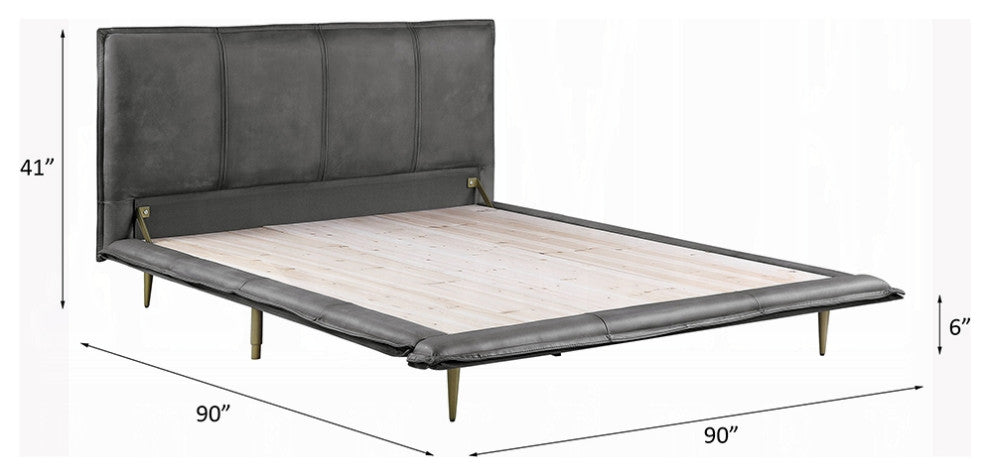 ACME Metis Eastern King Bed, Gray Top Grain Leather