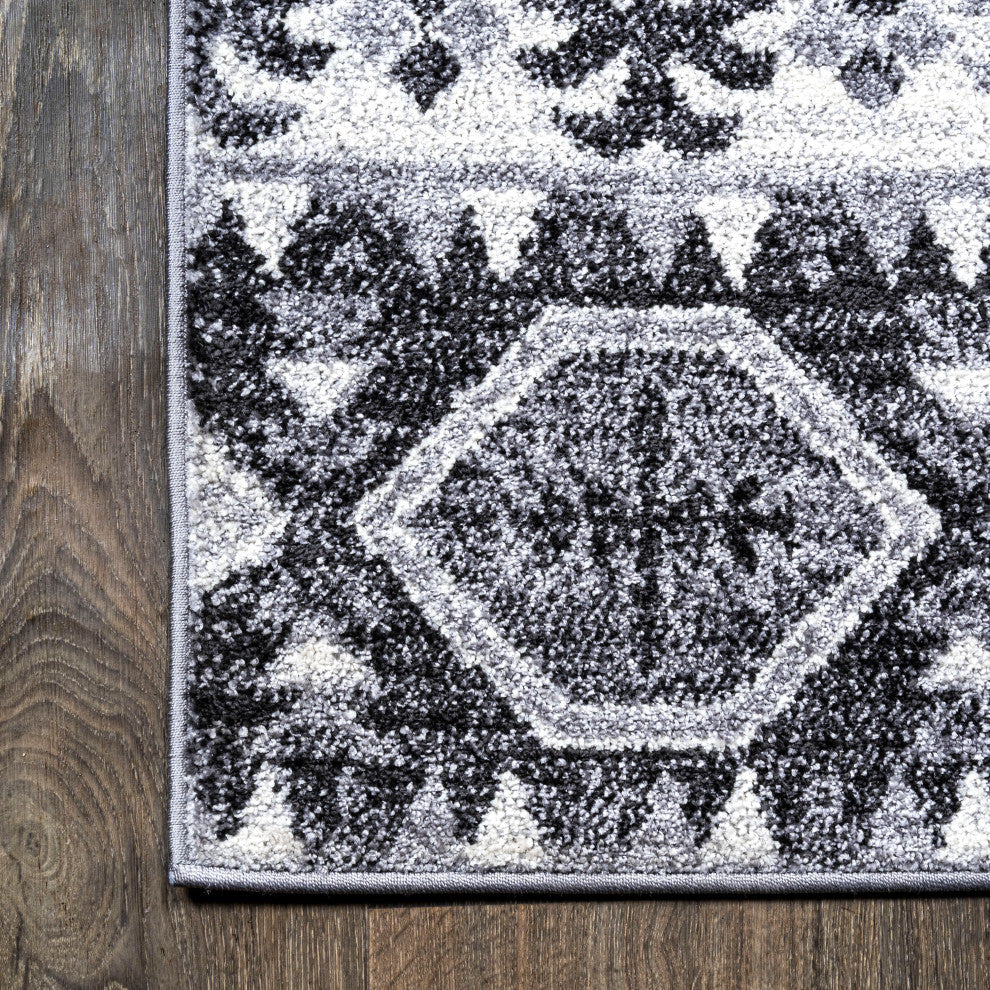 Sura Modern Kilim Geometric Gray/Anthracite 2 ft. x 8 ft. Runner Rug