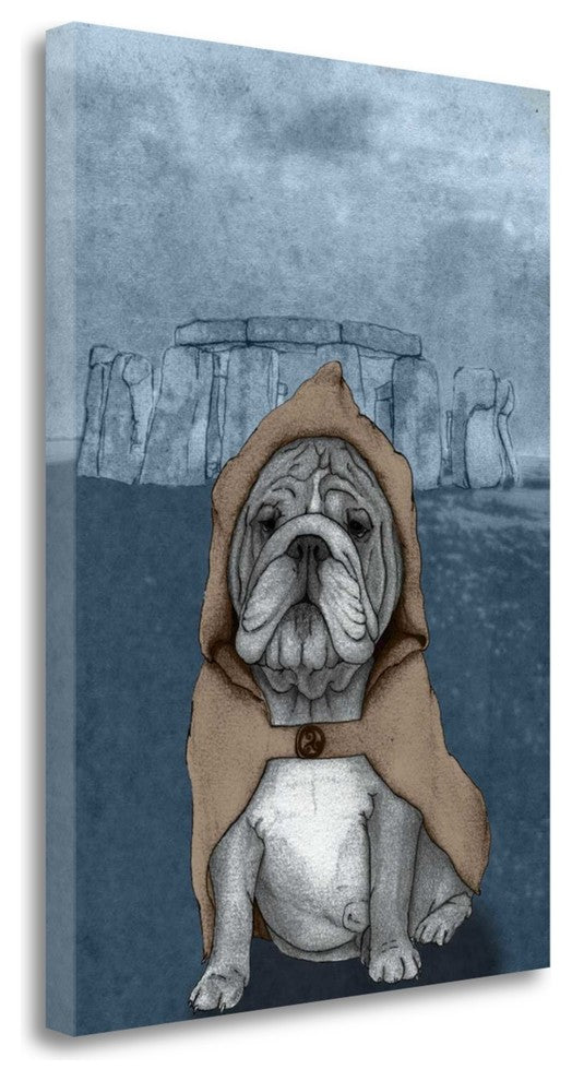 "English Bulldog With Stonehenge" By Barruf, Giclee Print on Gallery Wrap Canvas