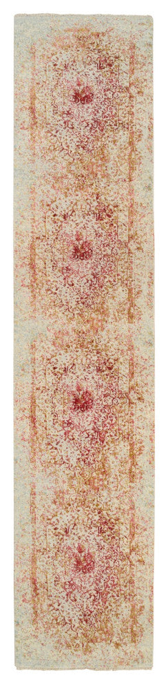 Pink Persian Wool and Pure Silk Hand Knotted Oriental Runner Rug 2'6" x 11'10"